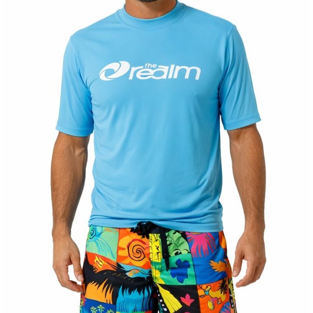 The Realm Rash Guard Mens Large Light Blue Short Sleeve Water Swim Shirt